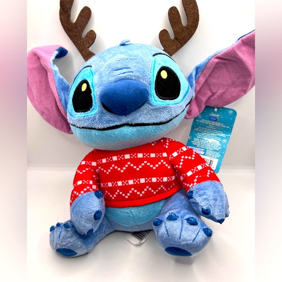 Disney Holiday Stitch Plush 10" Stitch Reindeer Antlers Holiday Stuffed Animal - Picture 1 of 5